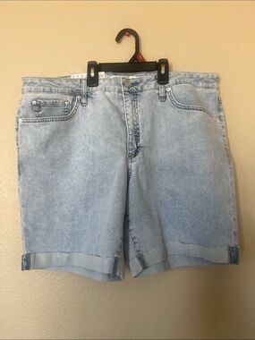 Seven7 Light Blue Relaxed Bermuda Mid Rise  cuffed Hem women’s Denim Shorts